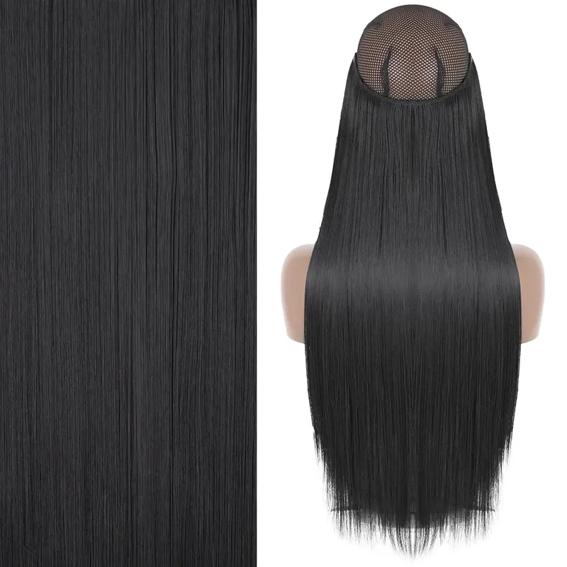 Synthetic No Clip Invisible Wire Hair Extensions Straight Black Blonde One Piece False Hairpiece Hair Extension