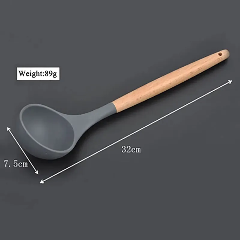 Silicone World Cooking Kitchenware Tool Silicone Utensils With Wooden Multifunction Handle Non-Stick Spatula Spoon Brush — image 12