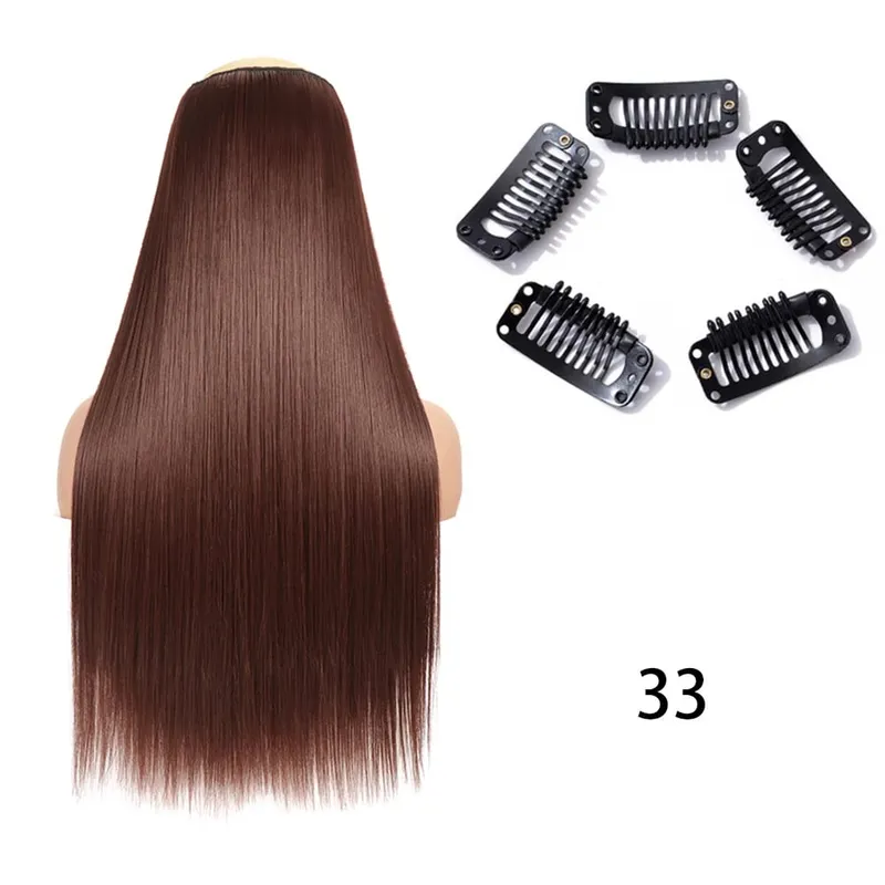 Synthetic Long Straight Clip In One Piece Hair Extension 5 Clips False Blonde Hair Brown Black Heat Resistant Fake Hair — image 18