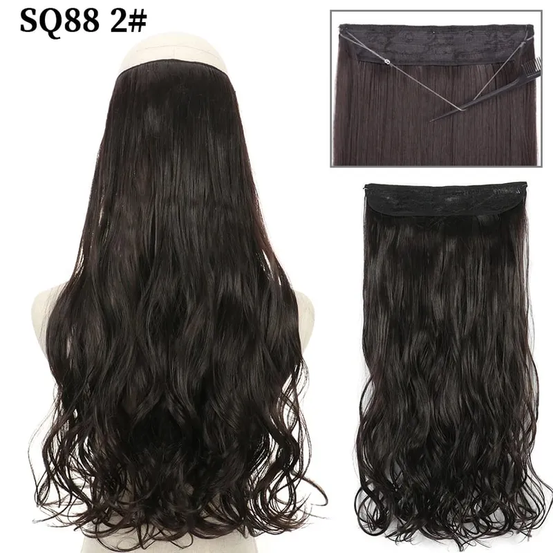 Synthetic Invisible Wire No Clip Wave Hair Extensions Long Hairpiece Black Brown Blonde For Women Fake Hair Piece — image 8