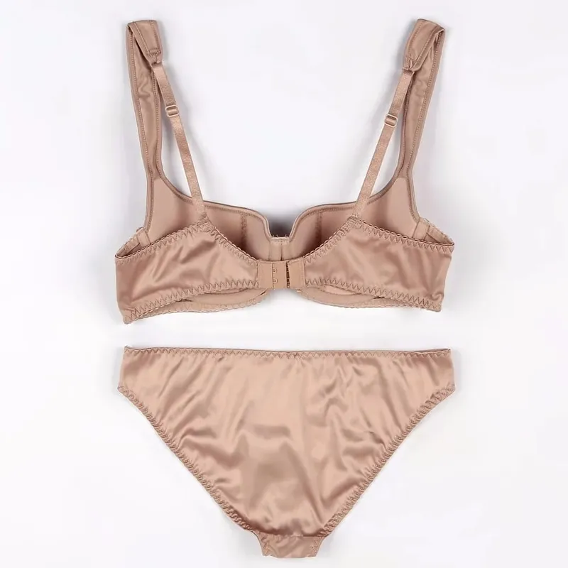 Satin smooth women sexy bra brief set 1/2 cup thin cotton cup fashion lady brassiere sets push up euramerican lingerie suit
