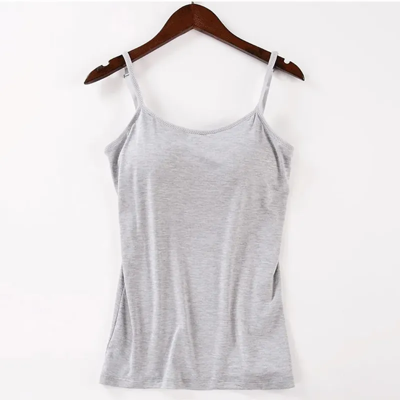 2020 Women Solid Tank Tops Adjustable Strap Built In Cup Padded Wireless Camisole Camis Vest Female Home Basic Tank Top