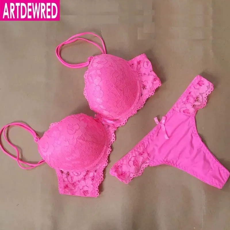New Sexy Lace Embroidery Flowers Plus Size Double Shoulder Strap Bra Set Deep V-neck Women's Push up Underwear Sets
