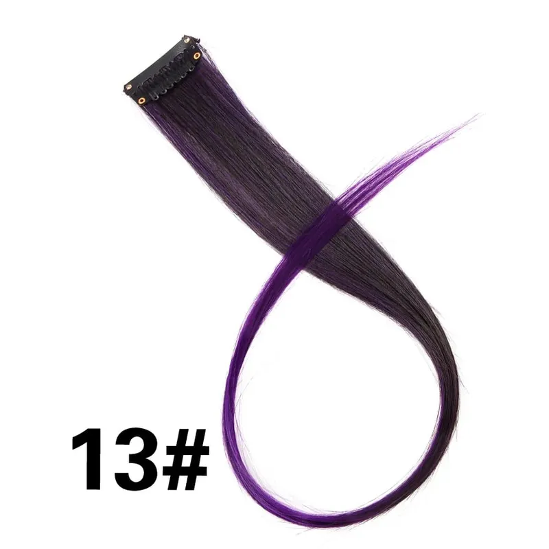 Synthetic 50Cm Rainbow Colors One Clip In Hair Extensions Straight Long Synthetic For Women Hair Piece Blue Pink Purple Red 12G