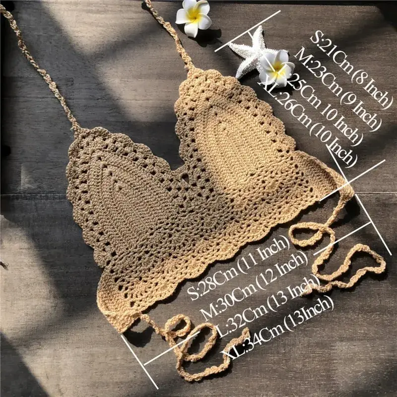 Sexy Crochet Crop Top Bikini Crop Top Women Crochet Boho Beach Camisoles Bikini Bralette Halter Cami Knitted Bra Backless — image 3
