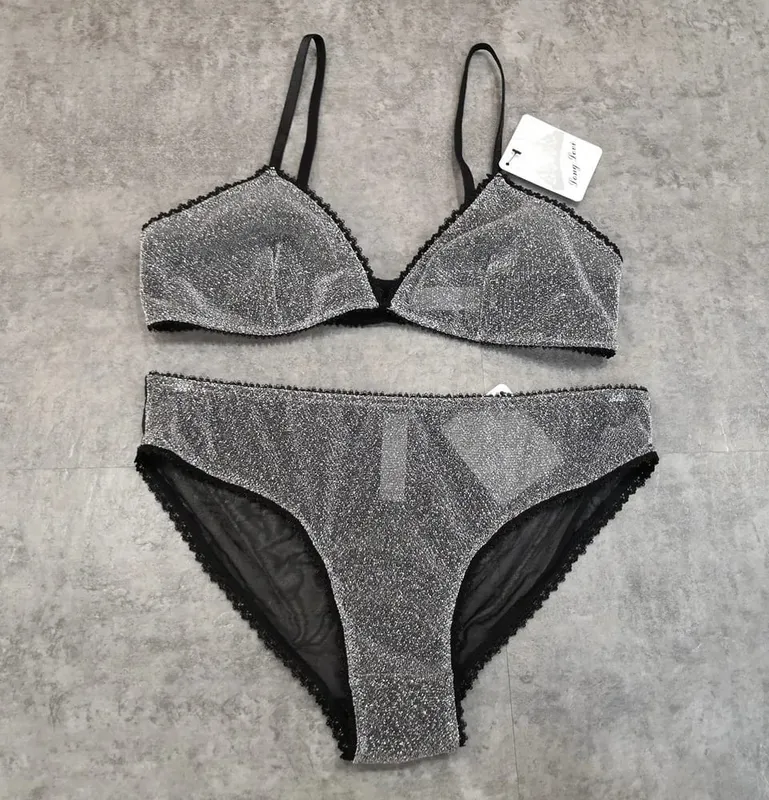 Wriufred Comfortable Bra Sets Temptation Wild Triangle Cup Underwear Gold Sliver Ultra thin Sexy Lingerie Sets — image 6