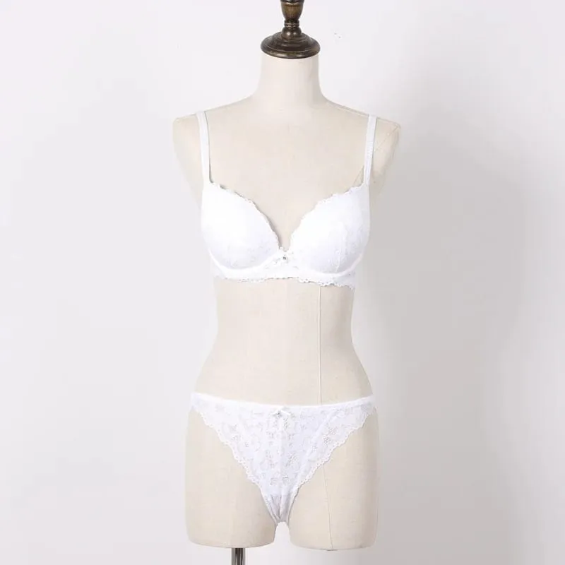 Push Up Bra Set Embroidery Lace Bra and Panties Set Thick Cup U Backless Everyday Lingerie Underwear Women Brassieres