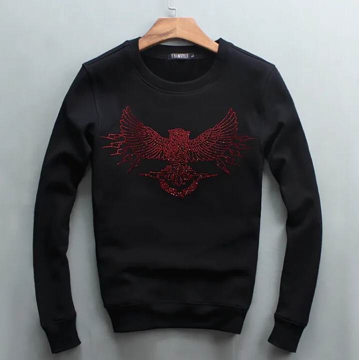 Men Hip Hop Pullover Sweatshirts Hoodies Diamond Design 2019 Winter Casual Plain Cotton Thick Sweatshirt — image 5