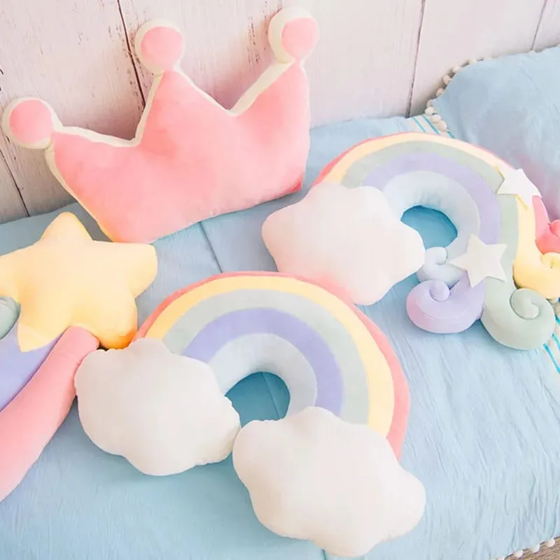 INS HOT Candy Color Cloud Star Moon Plush Pillow Colorful Rainbow Crown Pillow Cushion Sofa Home Decoration Throw Pillow Toy — image 3