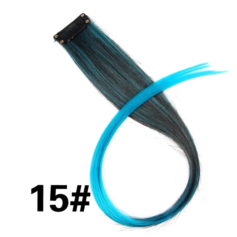 Synthetic Clip In One Pieces Raiinbow Hair Extensions Straight Synthetic Hair Pieces 18" Long Ombre Hair Pink Purple Red Blue — image 21