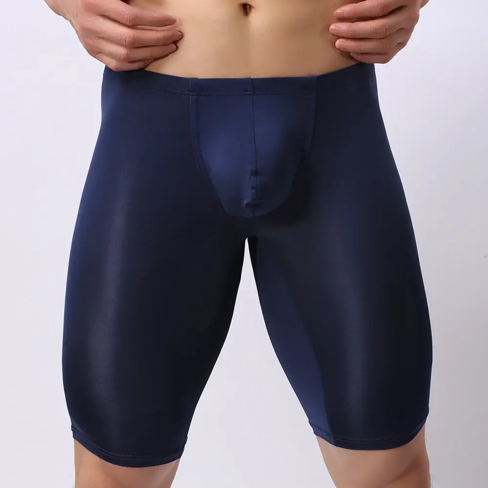 Ropa interior ultrafina para hombre, Bóxer transparente para esculpir, media longitud, sólido, bolsa convexa en U, ropa interior larga para hombre — image 5