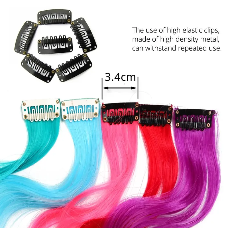 Leeons Synthetic Hair Extensions With Clip Heat Resistant Hair Extensions Rainbow Hair For Kids And Women Wavy Style 20 Inch