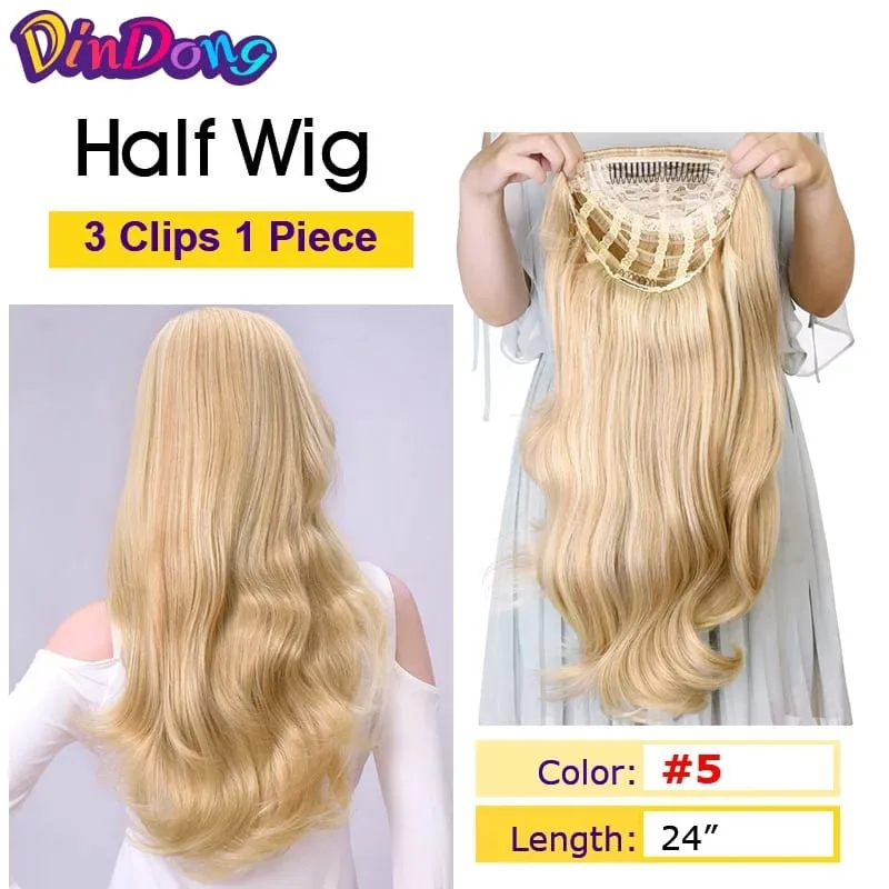 DinDong Synthetic Fish Line Hair Wavy Clips in Hair Extensions 3/4 Half Wig 3 Styles Hair for Women Daily Use — image 34
