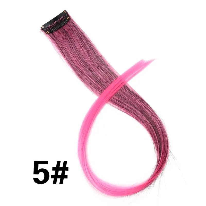 Synthetic Leeons Clip In one Pieces Hair Extensions Heat Resistant Hairpieces Rainbow Ombre Hair Extensions Fake Long Hair Women