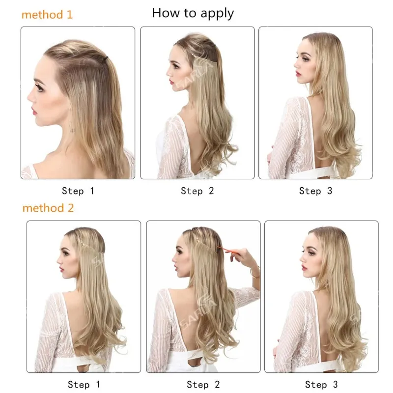Synthetic Hair Extensions No Clips Fake Ombre Pink Blonde Brown Black Natural Wavy False Hair Piece For Woman — image 7