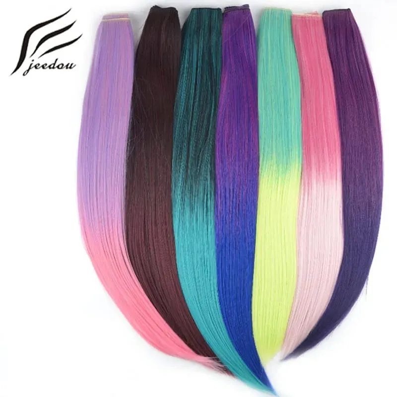 Jeedou Straight Blue Rainbow Balayage Ombre Color Clip-in-One-Piece-Haarverlängerung, synthetisches Halloween-Cosplay-Haarteil — image 2