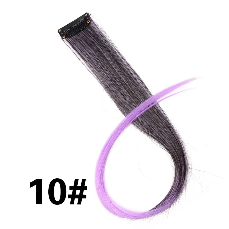 Synthetic Leeons Clip In one Pieces Hair Extensions Heat Resistant Hairpieces Rainbow Ombre Hair Extensions Fake Long Hair Women