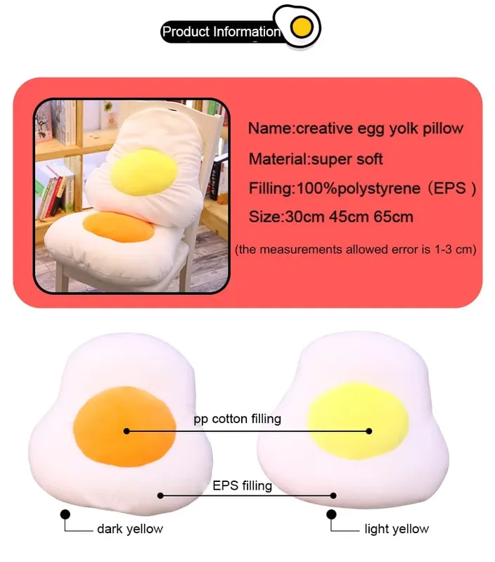 creative egg plush pillow stuffed lifelike food lomelette plush toy yolk throw pillow cushion kids toys home sofa decor pillow — image 9