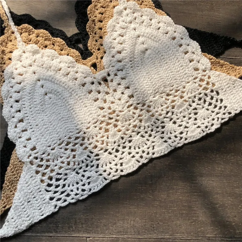 Sexy Crochet Crop Top Bikini Crop Top Women Crochet Boho Beach Camisoles Bikini Bralette Halter Cami Knitted Bra Backless — image 4
