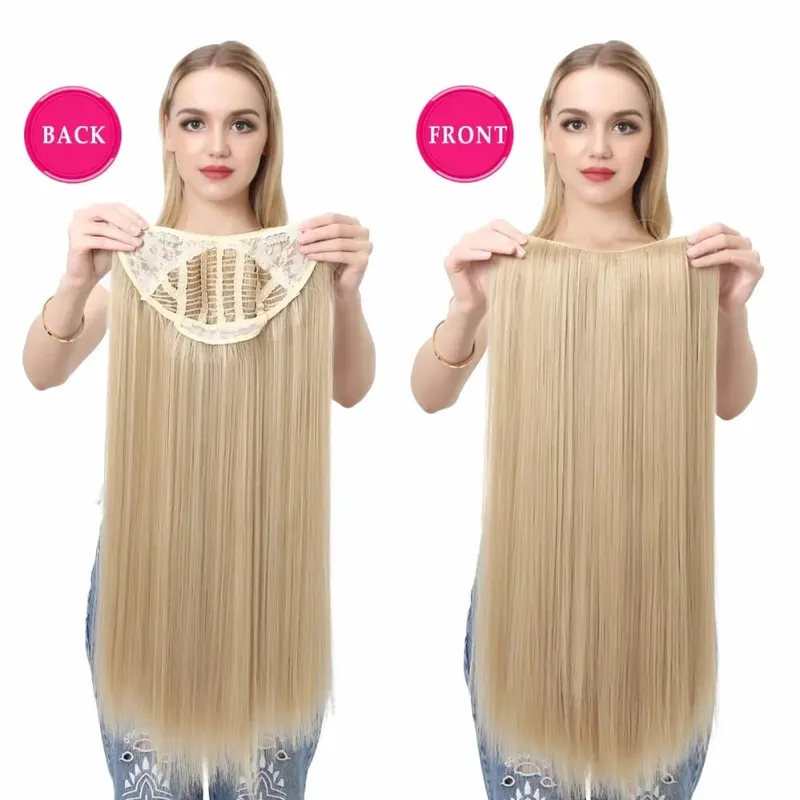 Premium Synthetic Straight U Part Clip in Hair Extension Long Daily Use Clip-on Natural Thick Fake Blonde Hairpieces For Woman — image 4
