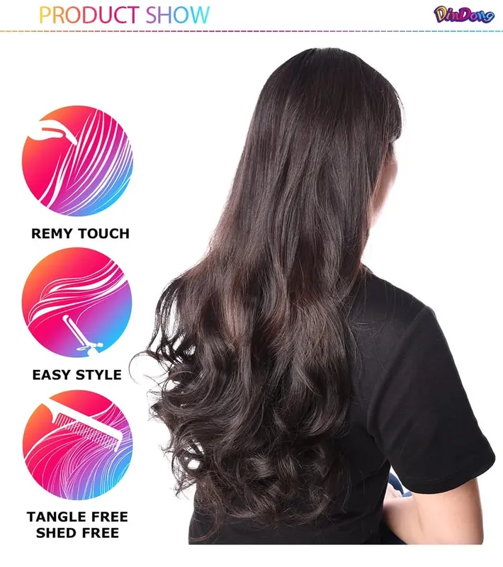 DinDong Clips In Hair Extensions 32Inch Synthetic Wavy 210G Premium Heat Resistant Hair 613# Blonde Brown 19 Colors Available — image 9