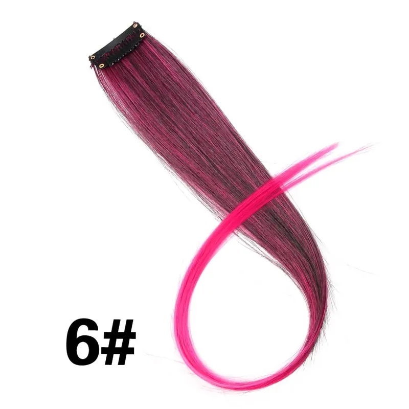 Synthetic Leeons Clip In one Pieces Hair Extensions Heat Resistant Hairpieces Rainbow Ombre Hair Extensions Fake Long Hair Women