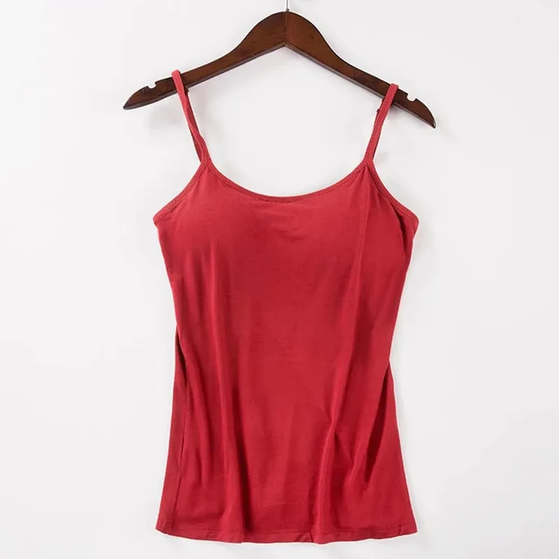 2020 Women Solid Tank Tops Adjustable Strap Built In Cup Padded Wireless Camisole Camis Vest Female Home Basic Tank Top
