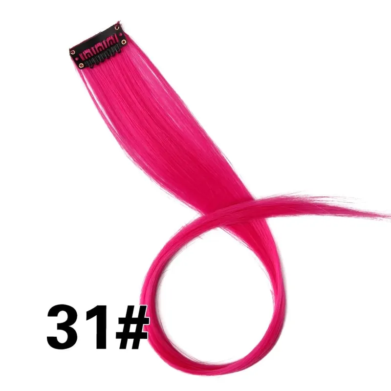 Synthetic Clip In One Pieces Raiinbow Hair Extensions Straight Synthetic Hair Pieces 18" Long Ombre Hair Pink Purple Red Blue — image 36