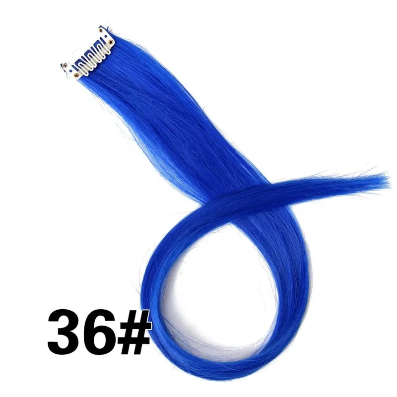 Synthetic Clip In One Pieces Raiinbow Hair Extensions Straight Synthetic Hair Pieces 18" Long Ombre Hair Pink Purple Red Blue — image 41