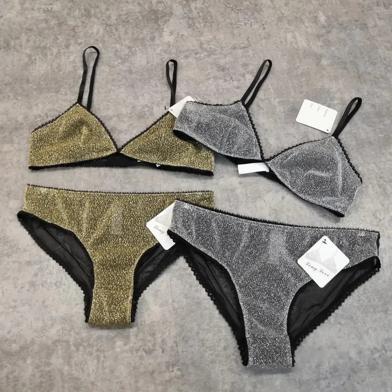 Wriufred Comfortable Bra Sets Temptation Wild Triangle Cup Underwear Gold Sliver Ultra thin Sexy Lingerie Sets — image 3