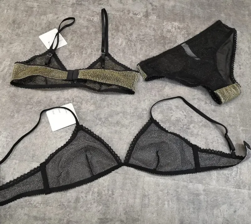 Wriufred Comfortable Bra Sets Temptation Wild Triangle Cup Underwear Gold Sliver Ultra thin Sexy Lingerie Sets — image 4