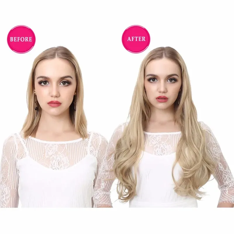 Premium Synthetic U-Part Clip In Hair Extension Long Thick Curly Natural Blonde False Heat Resistant Hair Hairpieces For Women — image 5