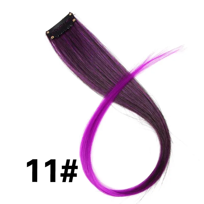 Synthetic Clip In One Pieces Raiinbow Hair Extensions Straight Synthetic Hair Pieces 18" Long Ombre Hair Pink Purple Red Blue — image 17