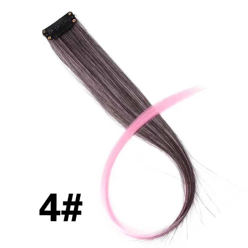 Synthetic Clip In One Pieces Raiinbow Hair Extensions Straight Synthetic Hair Pieces 18" Long Ombre Hair Pink Purple Red Blue — image 10