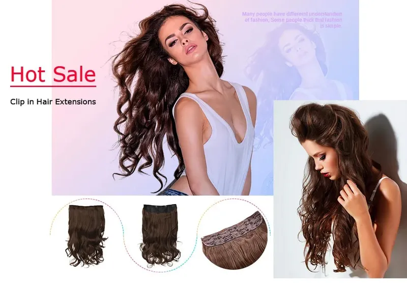 DinDong Clips In Hair Extensions 32Inch Synthetic Wavy 210G Premium Heat Resistant Hair 613# Blonde Brown 19 Colors Available — image 8