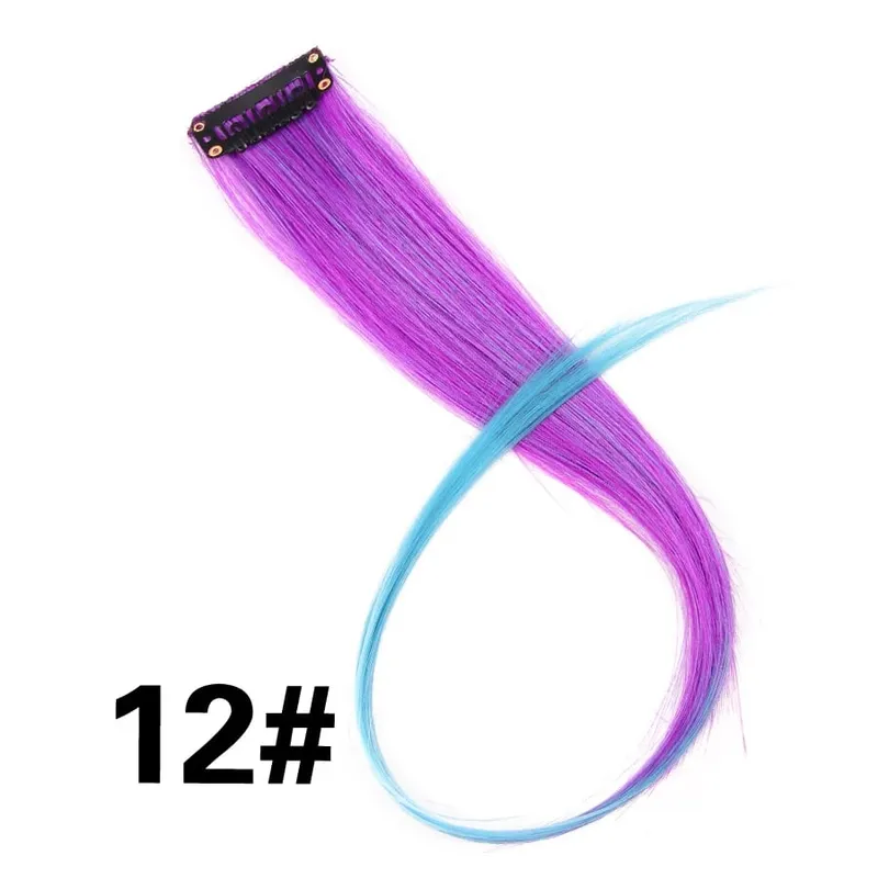 Synthetic 50Cm Rainbow Colors One Clip In Hair Extensions Straight Long Synthetic For Women Hair Piece Blue Pink Purple Red 12G