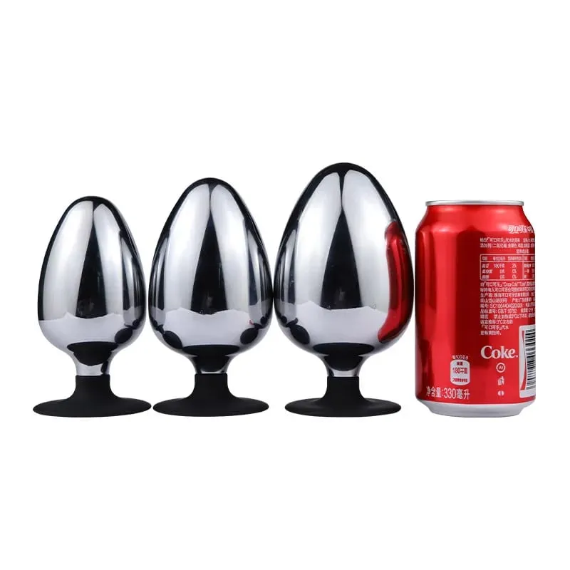 Super Big Metal Anal Plug Silicon Base Suction cup Anal butt Plug Sex toys 3 size for choice