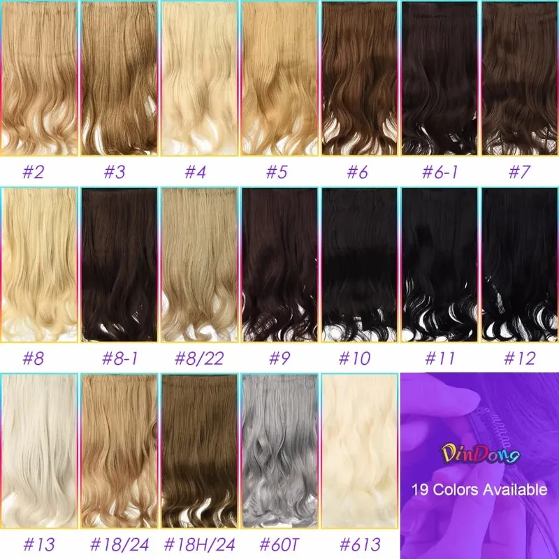 DinDong Clips In Hair Extensions 32Inch Synthetic Wavy 210G Premium Heat Resistant Hair 613# Blonde Brown 19 Colors Available — image 3