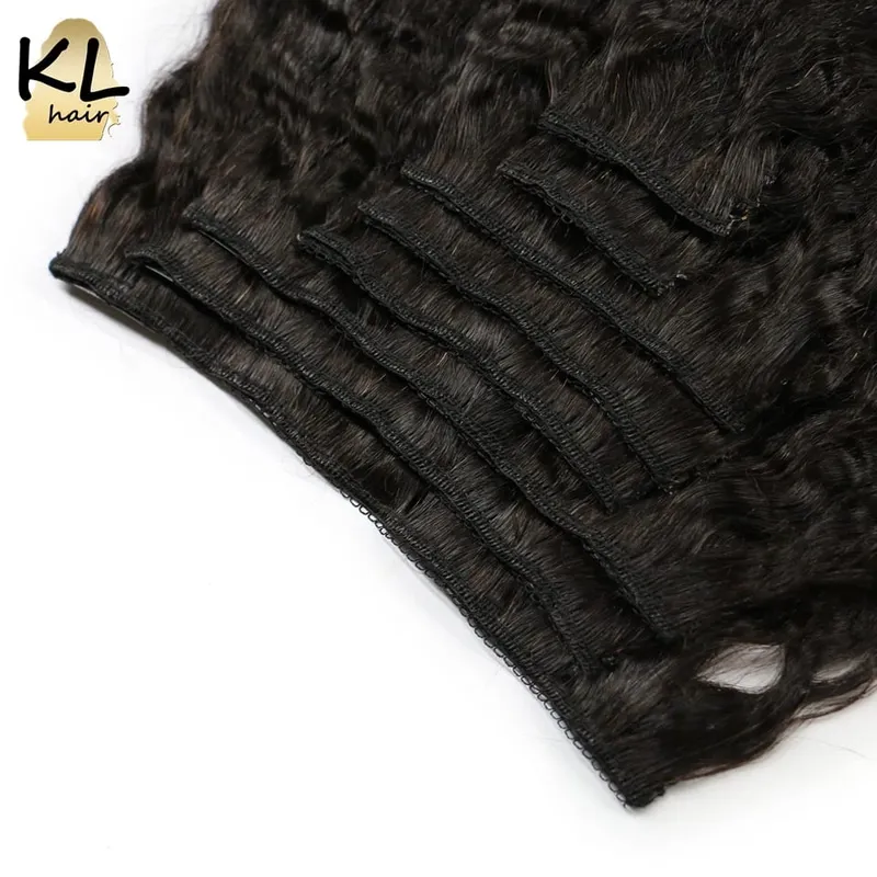 KL Kinky Straight Clip in Human Hair Extensions Natural Black Brazilian Remy Human Hair Clip-ins 8Pcs/Set