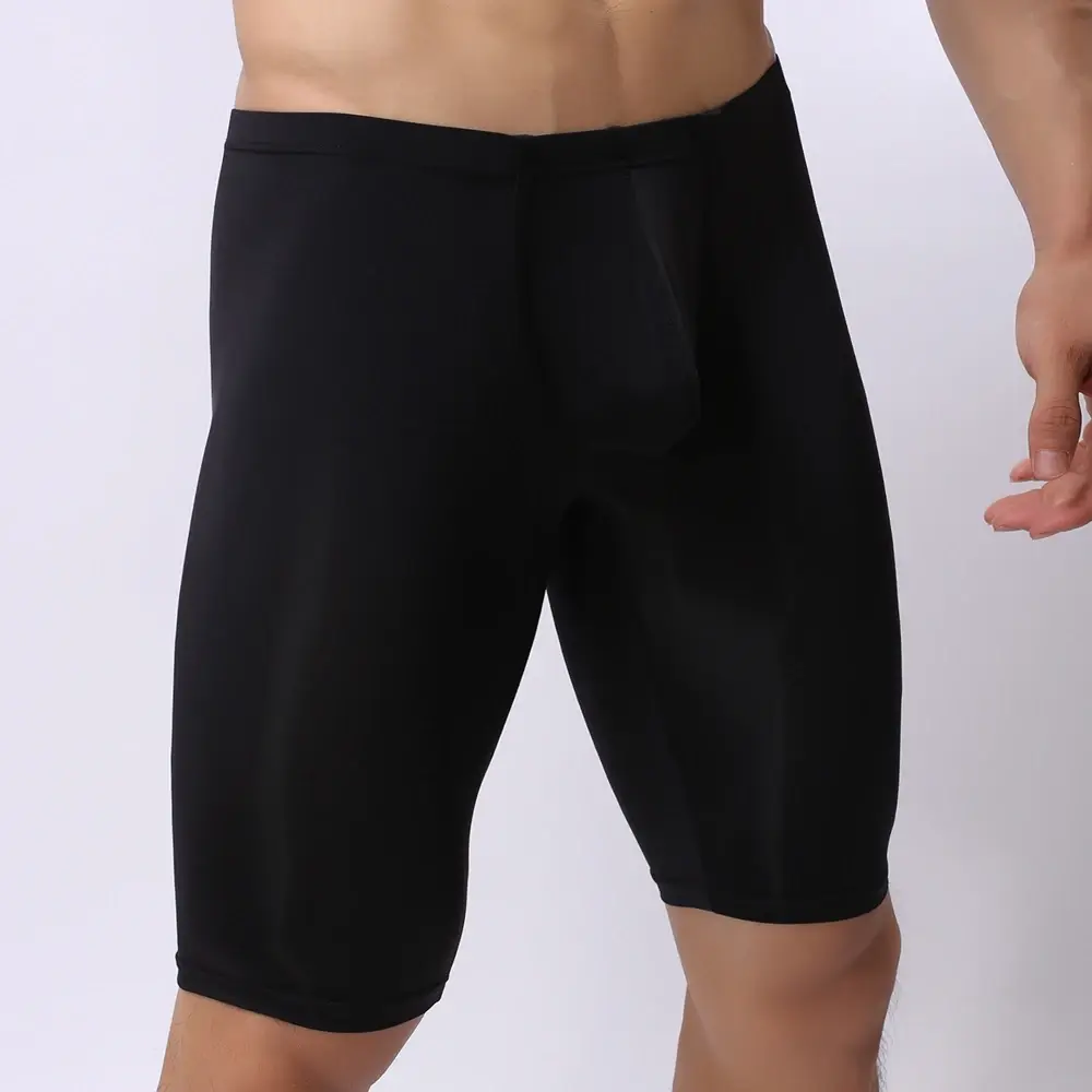 Ropa interior ultrafina para hombre, Bóxer transparente para esculpir, media longitud, sólido, bolsa convexa en U, ropa interior larga para hombre — image 2