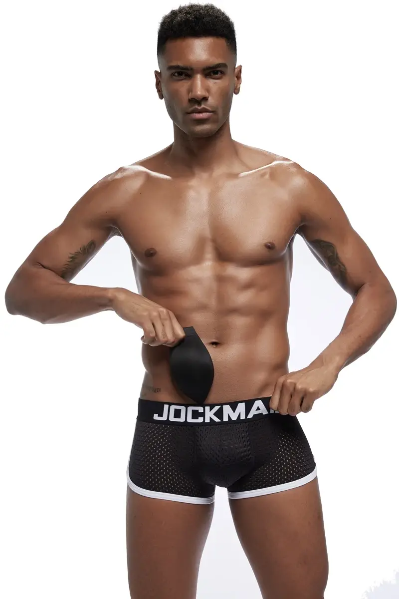 Sexy Men underwear Boxers Men's Padded Enhancing Removable front and bottom Breathable Mesh Gay Underwear Spring summer — image 1