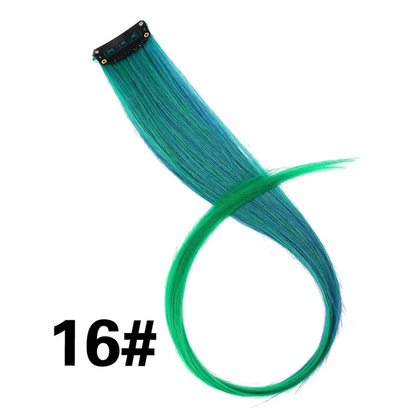 Synthetic Leeons Clip In one Pieces Hair Extensions Heat Resistant Hairpieces Rainbow Ombre Hair Extensions Fake Long Hair Women