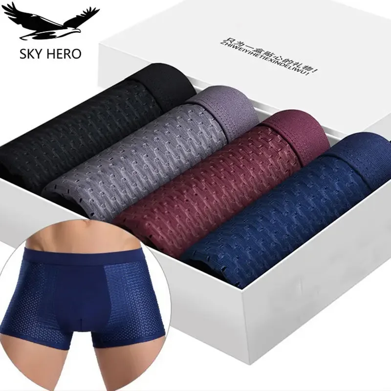 4pcs/Lot Men's Panties Male Underpants Man Pack Shorts Boxers Underwear Slip Homme Calzoncillos Bamboo Hole Large Size 5XL6XL7XL — image 2