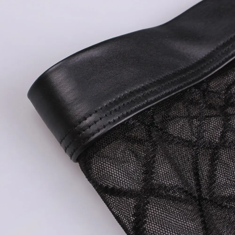 Sexy respirável fino boxer preto masculino malha transparente ver através de u-convexo roupa interior lingerie gay wear calças — image 6