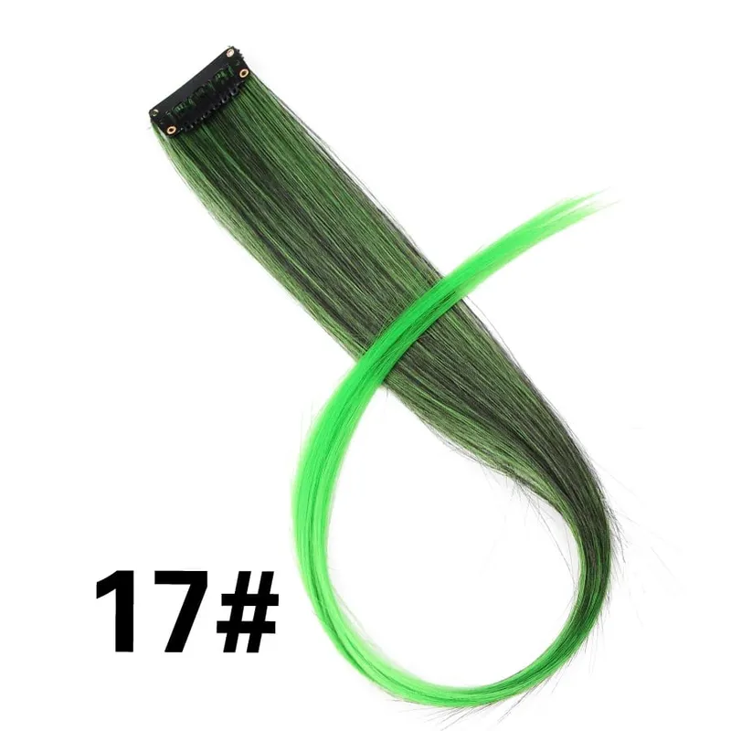 Synthetic Clip In One Pieces Raiinbow Hair Extensions Straight Synthetic Hair Pieces 18" Long Ombre Hair Pink Purple Red Blue — image 23