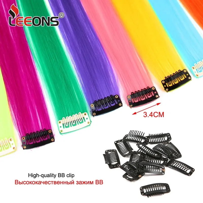 Leeons Synthetic Hair Extensions With Clip Heat Resistant Hair Extensions Rainbow Hair For Kids And Women Wavy Style 20 Inch