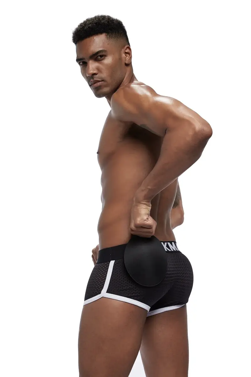 Sexy Men underwear Boxers Men's Padded Enhancing Removable front and bottom Breathable Mesh Gay Underwear Spring summer — image 2