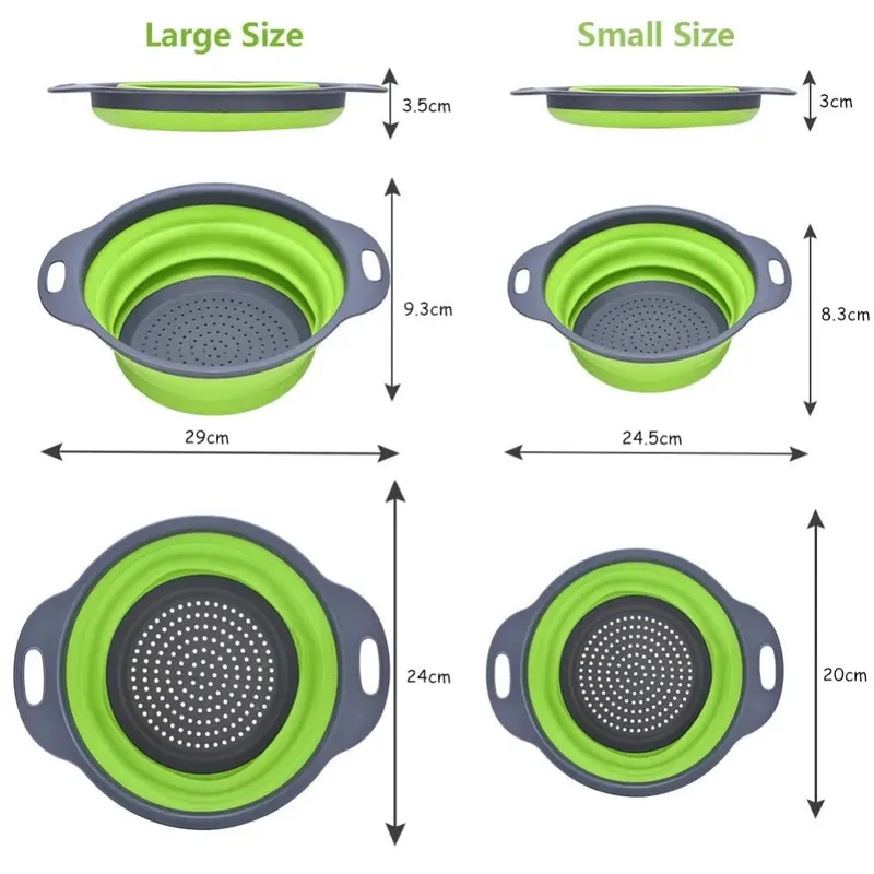 Round Folding Colander BPA Free Fruits Vegetables Washing Drain Basket Kitchen Colander Strainer Dishwasher Safe KC0236