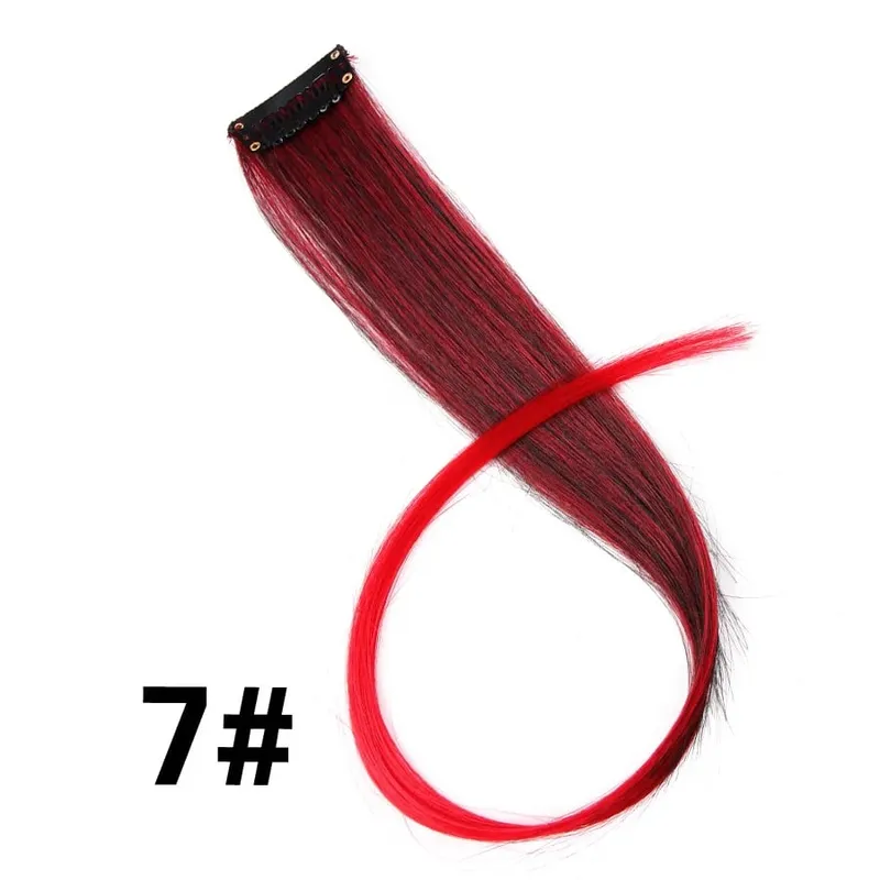 Synthetic 50Cm Rainbow Colors One Clip In Hair Extensions Straight Long Synthetic For Women Hair Piece Blue Pink Purple Red 12G