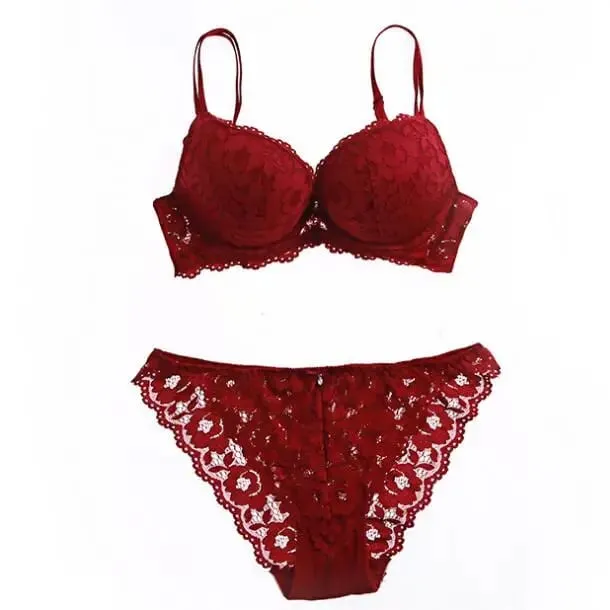 Push Up Bra Set Embroidery Lace Bra and Panties Set Thick Cup U Backless Everyday Lingerie Underwear Women Brassieres